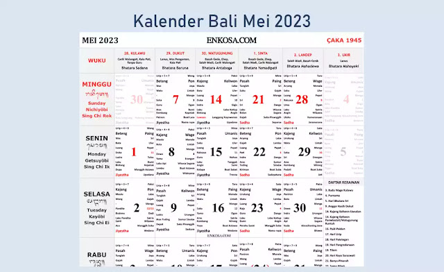Kalender Bali Mei 2023 Lengkap